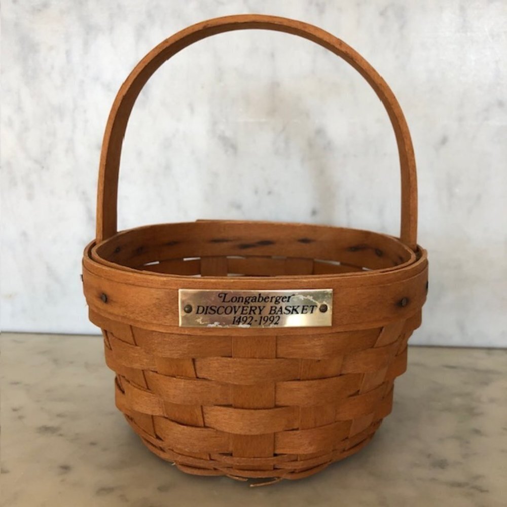 LONGABERGER Discovery Basket 1492-1992 Classic Brown Stain Stationary Handle